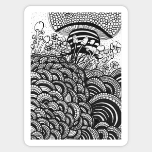 Black and white Mushrooms inspired by zentangle. Sticker